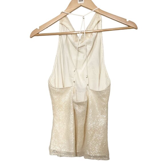 Amanda Uprichard | Kimball Cream Cowl Neck Sequin Top | L - Picture 2 of 15